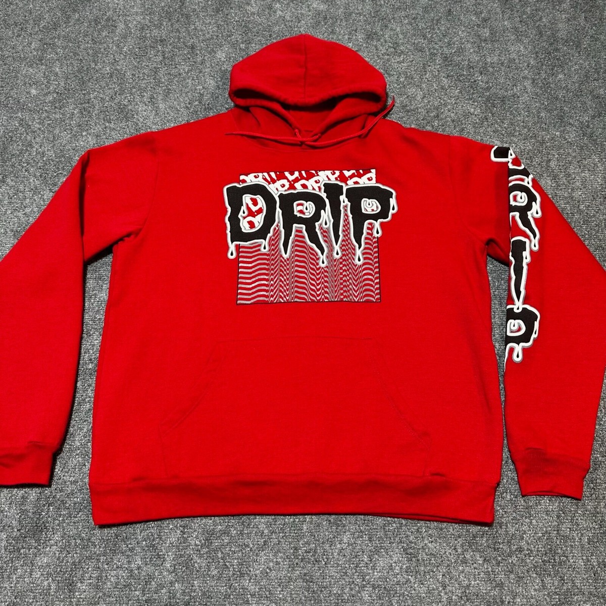 Launder Drip Hoodie Mens Large Red Pullover Sweatshirt Drawstring