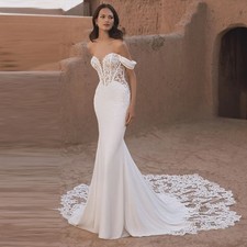 Elegant Wedding Dress Off The Shoulder Appliques Zipper Court Train Bride Gowns