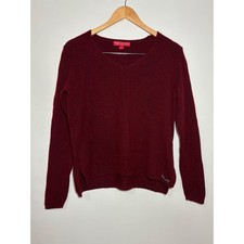 Suéter Krimson Klover Para Mujer S Borgoña Lana Cachemira Cuello en V Cable Tejido Pull On