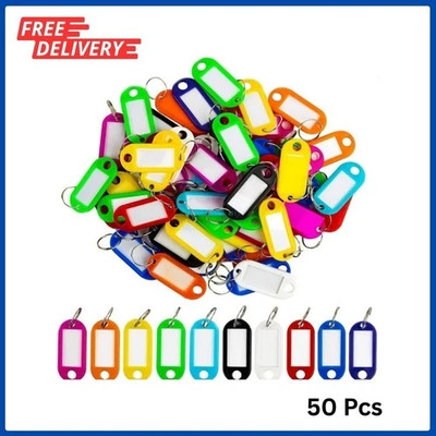 50X Plastic Key Tags, Flexible Key Labels with Split Ring Label Window, Key