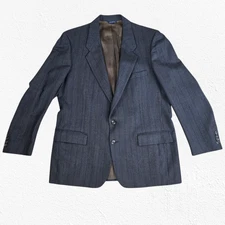 80s Vintage Dark Gray Wool Pinstripe USA Made Geoffrey Beene Pant Suit Size 40R