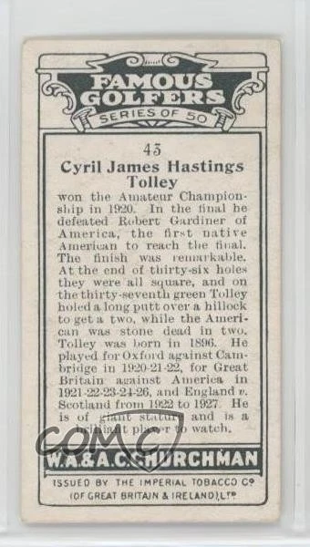 1927 Churchman's Famous Golfers Tobacco Small Cyril Tolley James Hastings #43 - Image 2 of 2