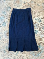 Vintage Cherokee Denim Skirt Sz 10 Dark Wash Jean Pleats Modest Side Zip