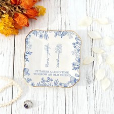 Custom Birth Flower Ceramic Ring Dish Personalized Jewelry Tray Old Friend Gift