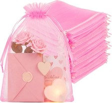 50PCS Pink Organza Bags 8x12 Large Mesh Bags Drawstring For Gifts Treats Wedding