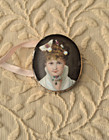 Antique Miniature Portrait Porcelain Handpainted  "Lotta Crabtree" Pin Brooch  — photo 2
