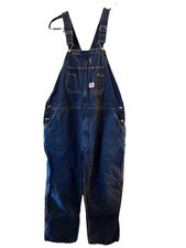 Round House Men's Blue Denim Bib Overalls Carpenter Western Made in USA 46x30