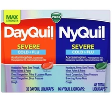 Vicks DayQuil NyQuil Severe Cold Flu Liquicaps Medicine 48 Total Liquicaps