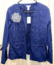 Chico's Rachel Blue Quilted Open Front Jacket w/ Pockets Short Size 2