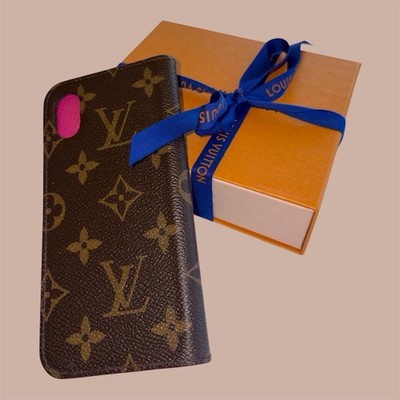 Authentic LOUIS VUITTON IPHONE X FOLIO CASE - MONOGRAM Fuchsia Interior W/BOX