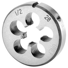 Burkit 1/2"-28 UNEF Round Threading Die, 1/2 x 28 1/2-28 UNEF, Silver