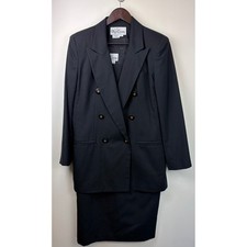 Vintage Oleg Cassini 2 Pc Dress Suit 10 Black Blazer Old Money Sheath Set 90s