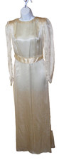 1930S WEDDING DRESS BRIDAL WEAR IVORY RAYON CREPE SIMPLE DESIGN LONG SLEEVE BELT