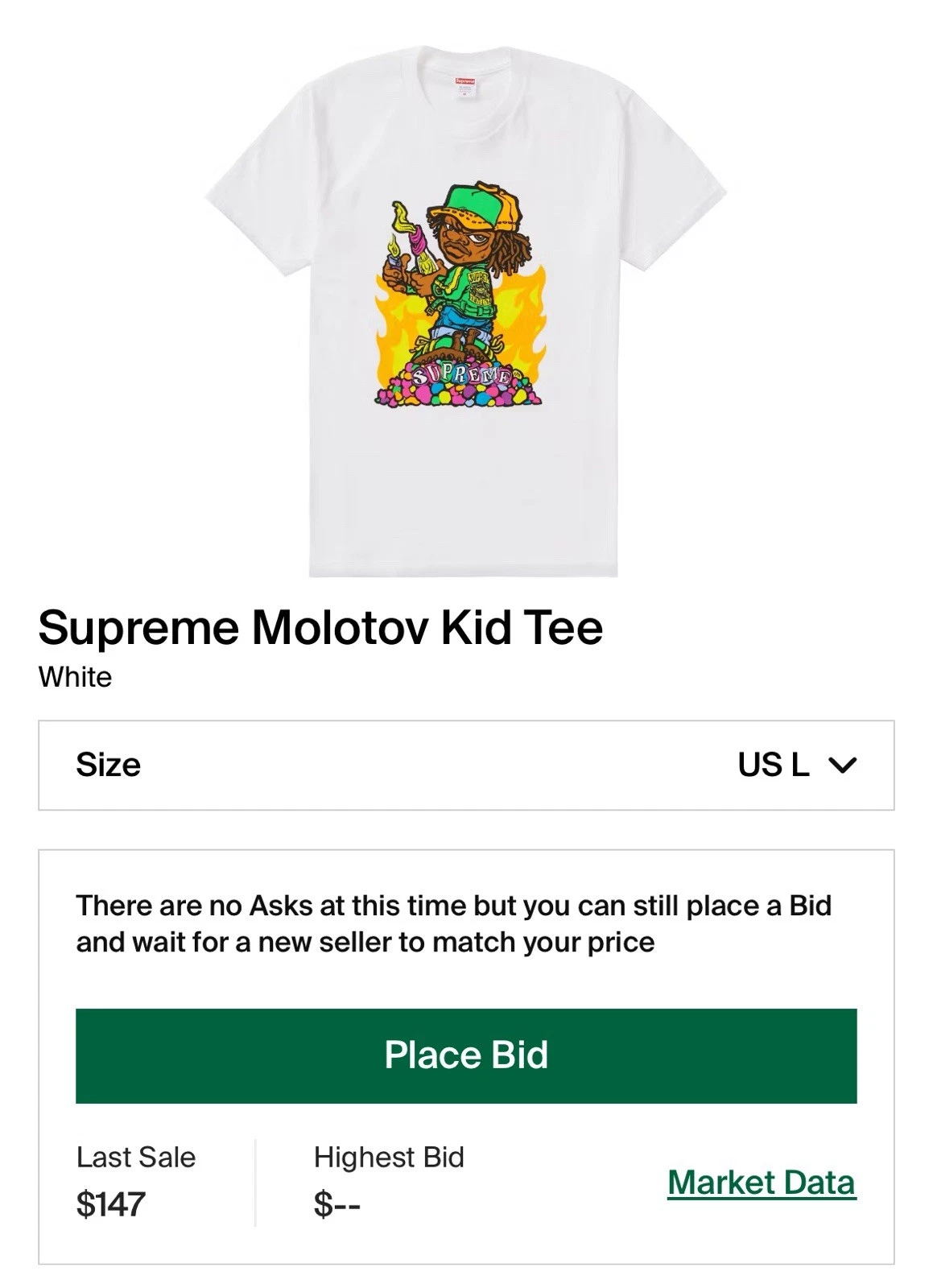 Tee shirt enfant Supreme Molotov blanc taille L SS19 neuf 