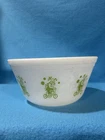 VTG FEDERAL Bowl Circus Style Clown On Bicycle LIME GREEN on WHITE Milk Glass