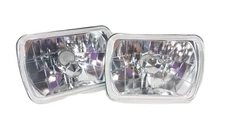 Diamond Cut Chrome Crystal Clear Glass Lens Semi-Sealed Headlights, 6x5x4 Inch