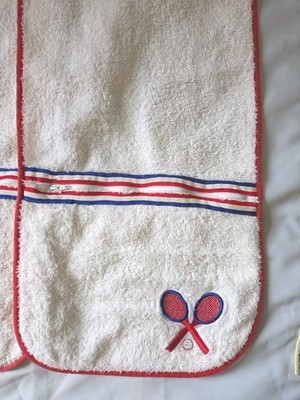 Vintage 70s 80s Tennis Lovers Mini Sweat Towel 39'' x 10'' Racquets Ball HANDMADE 