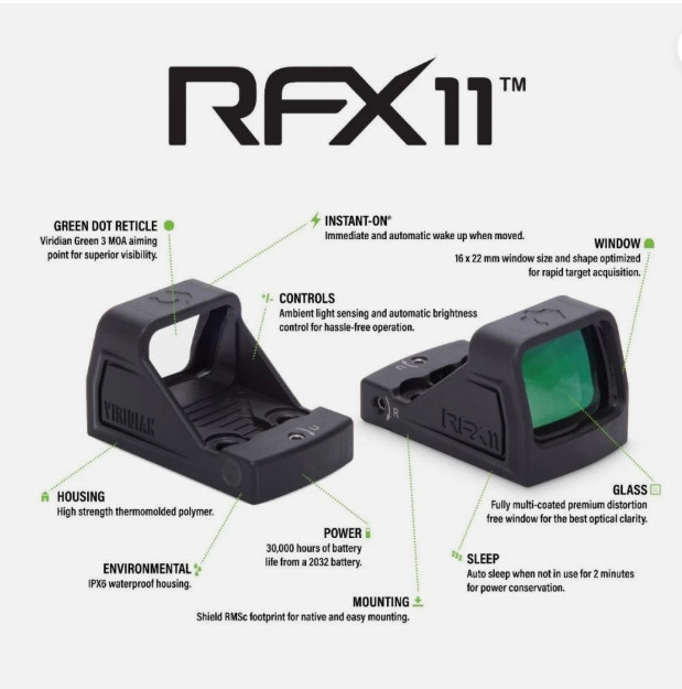 Viridian Weapon Technologies RFX-11 1x16mm Micro 3 MOA Green Dot Sight- 981-0020