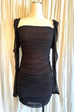 NASTY GAL Black Mesh Behavior Ruched Bodycon Black Short Dress Size XS (Bx 26)