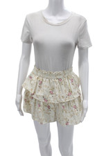 Love Shack Fancy Womens Peasant Mini Floral Cotton Skort Beige Size XS