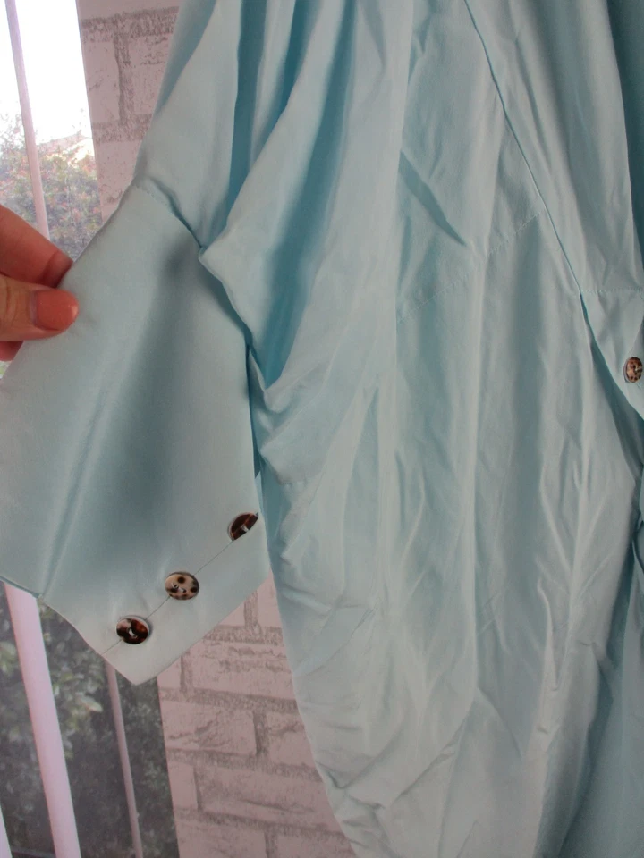 Kit X Mujer Camisa Vestido Azul Claro M Cuello Manga Corta Mezcla Seda Foto 4 de 4