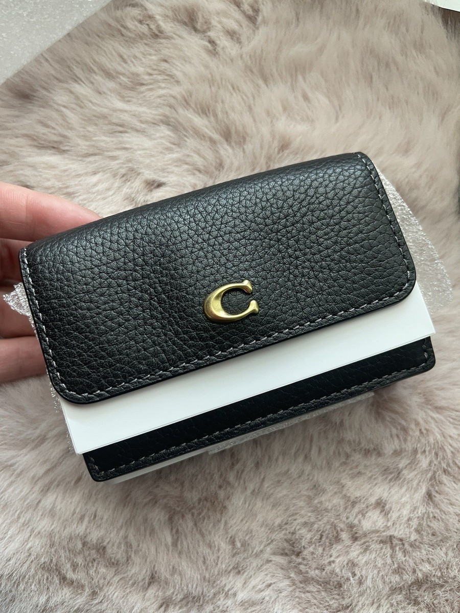 NWT $125 COACH Essential Mini Trifold Wallet Black Leather CM437