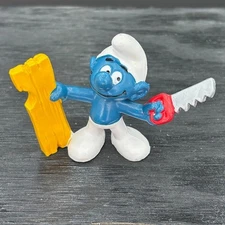 Smurfs 20112 Handy Smurf Carpenter Saw Wood Vtg PVC Figure Schleich Figurine