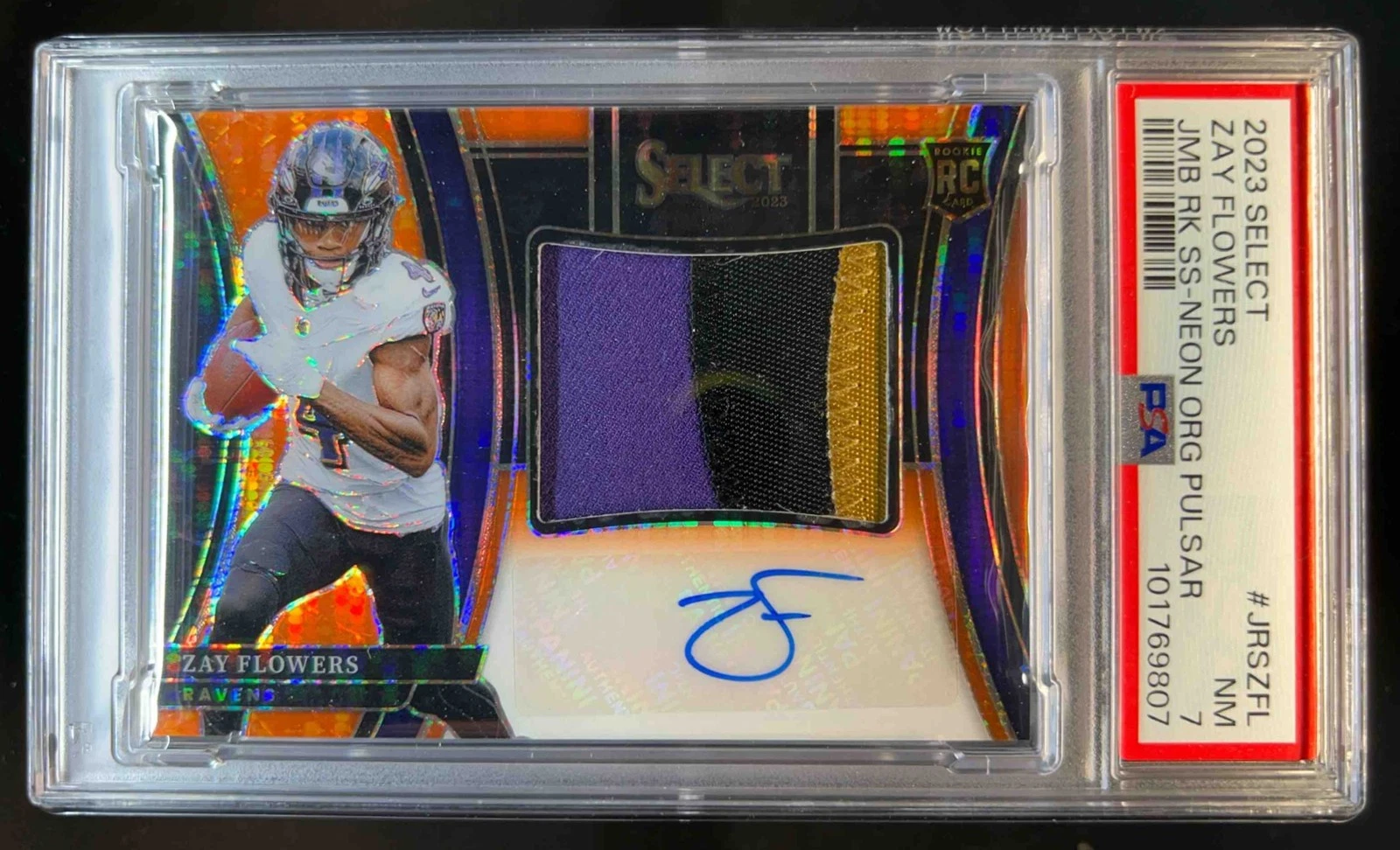 Zay Flowers Panini Select Jumbo Rookie Signature Swatches #JRSZFL Neon Orange Pulsar
