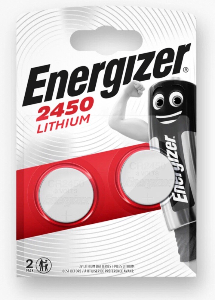 ENERGIZER CR2450/2450 Batteries 3V Lithium Coin Cell. Pack Of 2 Batteries
