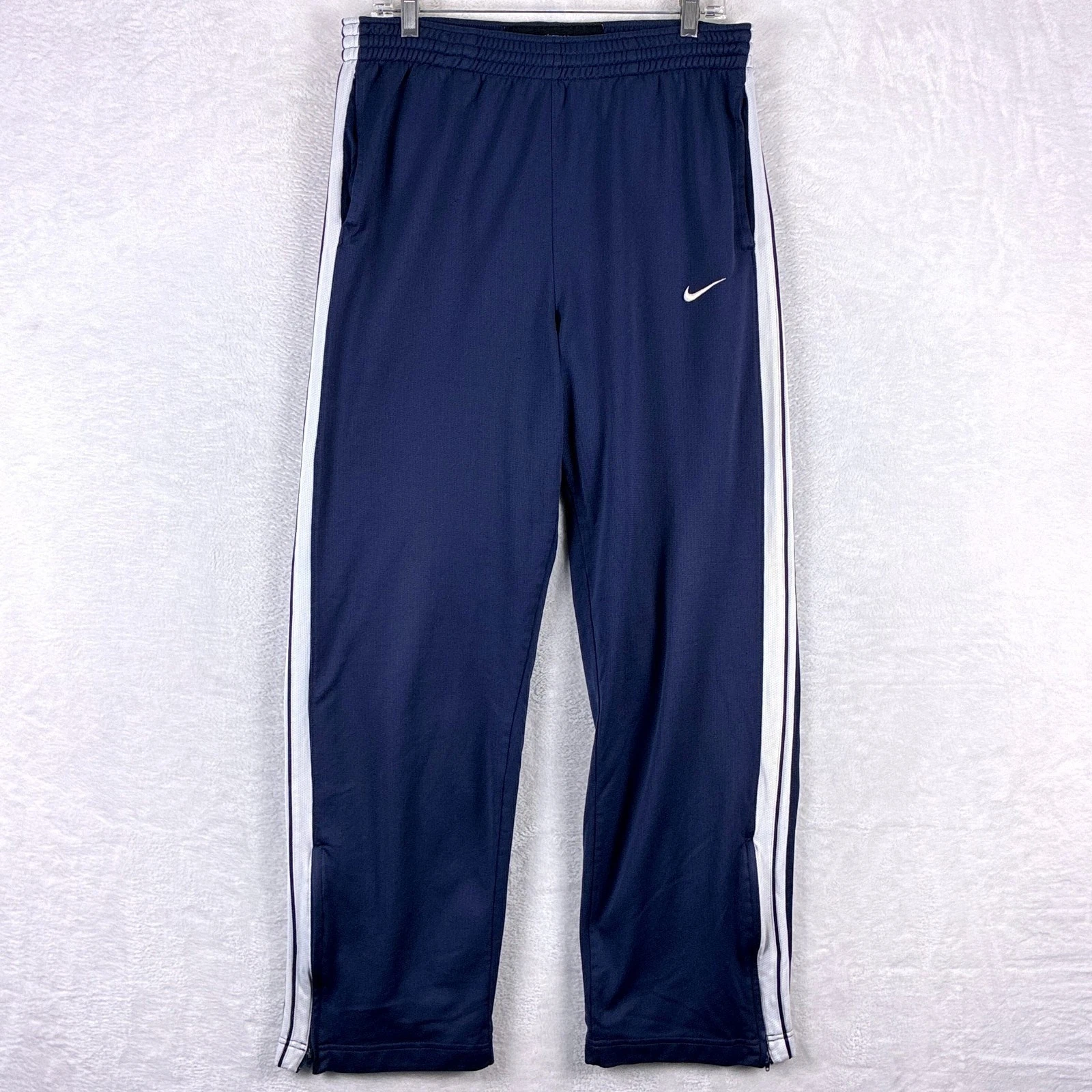 VTG Nike Track Pants Mens L Blue White Striped Basketball Dazzle Zip Leg Baggy