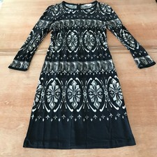 Tory Burch Rossella 100% Silk Shift Dress Women S Black Geometric Long Sleeve