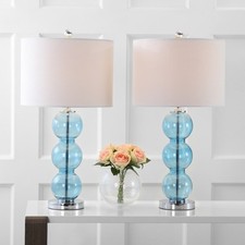 JONATHAN Y 27" Glass Triple-Sphere LED Table Lamp, Sky Blue/Chrome Set of 2 