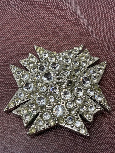 Authentic Chanel 2005 Crystal Maltese Cross Brooch Pin Missing Needle Only 05V