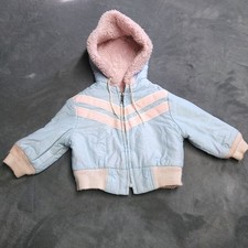 Vtg 80s Chevron Ski Jacket Coat Snow Kid Youth Size 2T Fleece Hooded Staining