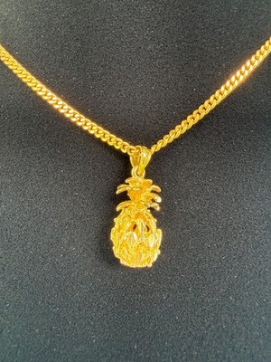 14k massives Gold 3D tropische Ananas Anhänger