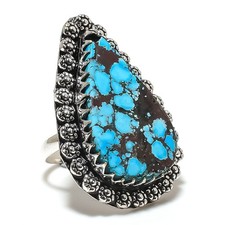Tibetan Turquoise Gemstone Handmade 925 Sterling Silver Jewelry Ring Size 9 T834