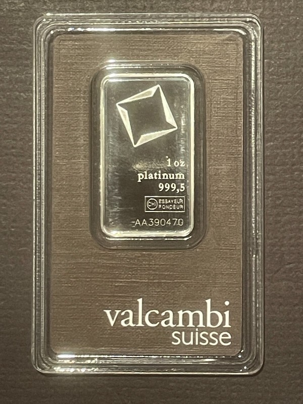 One Ounce VALCAMBI PLATINUM Bar 1 oz bullion Sealed Assay # AA390470 * 09175