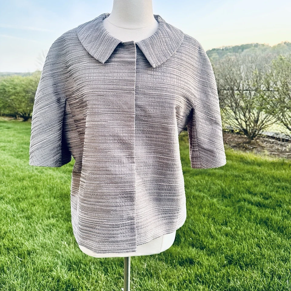 Chaqueta Ann Taylor Jaspeado Taupe Manga Corta Talla Grande Foto 2 de 4