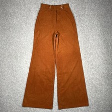 Vtg 1970s Burnt Orange Bell Bottom Pants High Waist Sailor Disco Suede 26 x 31
