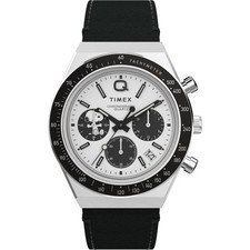 Mens Wristwatch TIMEX PEANUTS Q TW2W68900 Chrono Leather Black White Snoopy