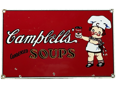 #ad VINTAGE CAMPBELL#x27;S SOUP PORCELAIN SIGN CRACKER GAS STATION GROCERY STORE OIL $113.68