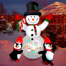 6FT Height Inflatables Snowman and Penguins with Colorful Rotating white 