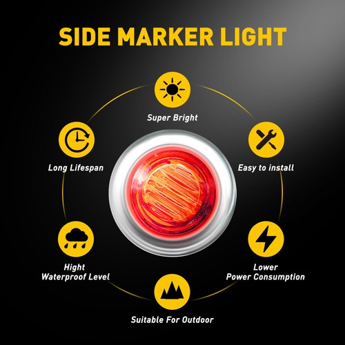 100pc 3/4" Round Red LED Side Marker Lights Stainless Base Truck Trailer 12V CUS - Picture 4 of 12
