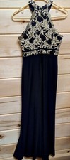 Morgan & Co. Black & Gold Lace Long Sleeveless Evening Gown w Slit Size 2  #M#2