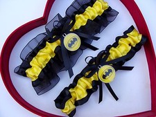 New Handmade Batman Wedding Garter Yellow Black Prom Superhero Garter