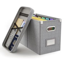 File Organizer Box with Lid Hanging Filing File Box with Mesh Pocket Document...