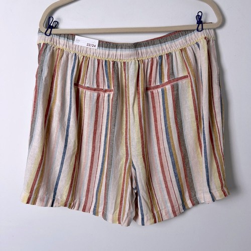 NEW Lane Bryant 22/24 Coral Stripe Linen Blend Mid-Rise Linen Pull-On Shorts - Picture 6 of 10