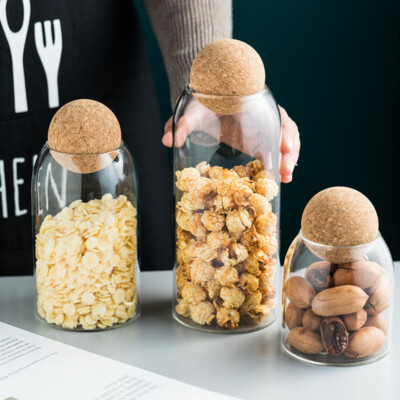 3x Glass Storage Jar with Cork Ball Lid Coffee Bean Tea Dry Food Canister  Bottle UK