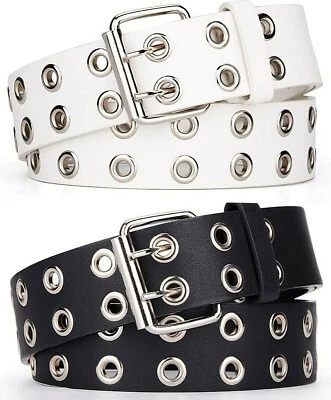 AVANTO Echt Büffel Herren 2-Loch Ösen Nieten Leder Gürtel Schwarz Braun 4 cm Schnalle