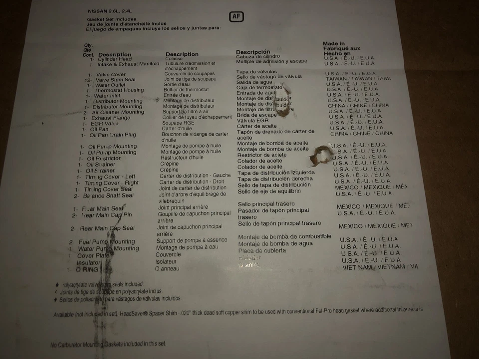 Fel-pro Datsun 240z Early 260z Full Gasket Set - Image 3 of 4